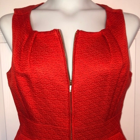 Tory Burch Size 10 Red Blood Orange Silk Blend Structured Front Zipper Dress - Picture 4 of 16